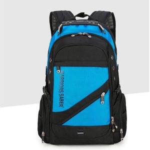 Herren Verstellbare Riemen-Rucksack-Schule Reißverschluss Daypack Wasserdichte Multi-Taschen Rucksack, Farbe: Blau, Größe: 17 Zoll