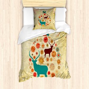ABAKUHAUS Weihnachten Mantele, Rentiere im Winter, Milbensicher Allergiker geeignet mit Kissenbezügen, 135 cm x 200 cm - 80 x 80 cm, Beige