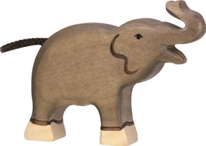 Holztiger 80150 Elefant, klein, Rüssel hoch, grau