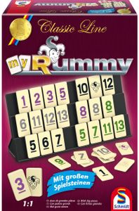 Hra Rummy s extra velkými figurkami.