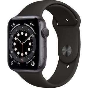 Apple Watch Series 6 (44mm) GPS mit Sportarmband, space grau/schwarz Smartwatch