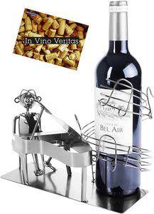 BRUBAKER Weinflaschenhalter Pianist mit Flügel - Flaschenständer Klavierspieler aus Metall mit Grußkarte für Weingeschenk