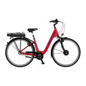 FISCHER E-Bike Pedelec City Cita 1.0, Rahmenhöhe 44 cm, 28 Zoll, Akku 418 Wh, Vorderradmotor, tiefer Einstieg, Nabenschaltung, LED Display, rot