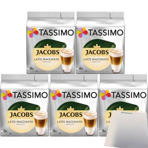 Tassimo Jacobs Typ Latte Macchiato Vanilla 5er Pack (5x268g Packung) + usy Block