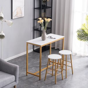 Esstisch mit 2 Stühlen, Küchentisch-Set, weiße Marmoroptik, moderner Stil