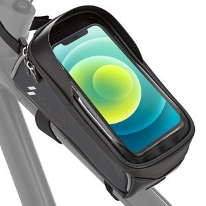 EAZY CASE Fahrrad Rahmentasche, wasserfeste Fahrradtasche mit Smartphone Halterung, Handyhalterung mit Touchscreen perfekt zur Navigation auf dem Rad, Schwarz