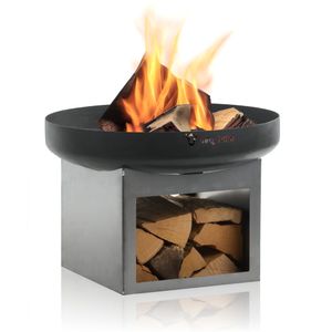 BBQ-Toro Feuerschale Ø 60 cm, Schwarz, Outdoor Feuerstelle mit Holzlagerfach