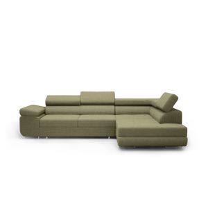 MEBLITO Ecksofa Eckcouch Kosma L Form Schlaffunktion Couch Bettkästen Wohnlandschaft Seite Rechts Cord-Möbelstoff Olivenfarbe (Poso 46)