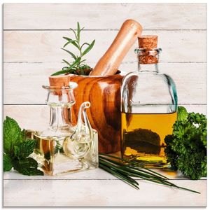 ARTland Glasbild Olivenöl und Kräuter - Küche Größe: 20x20 cm