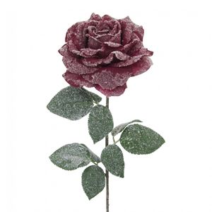 Künstliche Rose mit Kunstschnee 68 cm bordeaux