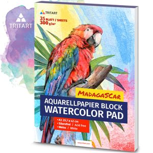 Aquarellpapier A3 | 300g | Weiß | 35 Blatt | A3 Aquarellblock von Tritart