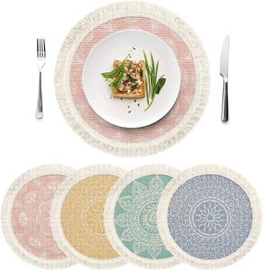 Gewebte Platzsets Untersetzern Hitzebeständige Platzdeckchen rutschfest Teller-Untersetzer für Küche Esszimmer Hochzeit Bauernhaus Tisch Dekoration, 33 cm, Runde, 4 Stück