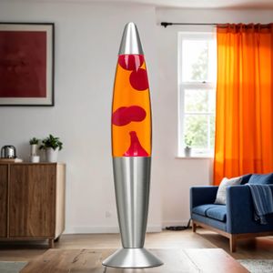 Lavalampe Retro "Timmy" Aluminium Glas Rot Orange Silber G9 Tischleuchte Wohnzimmer Jugendzimmer Lavalampe Retro "Timmy" Aluminium Glas Rot Orange Silber G9 Tischleuchte Wohnzimmer Jugendzimmer