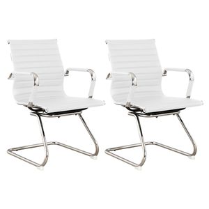 SVITA Elegance 2x Besucherstuhl Kunstleder Freischwinger-Stuhl mit Armlehne Konferenzstuhl ohne Rollen Office-Stuhl Weiß