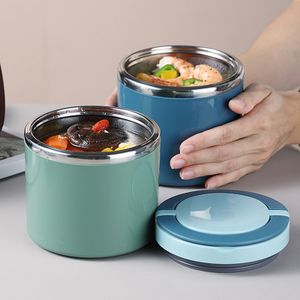 2 Stück 1000ml Thermo Lunchbox aus Edelstahl mit Griff, Vakuumversiegelung wärmender Lebensmittelbehälter, Frühstückstasse, Suppenschüssel, blau/Grün