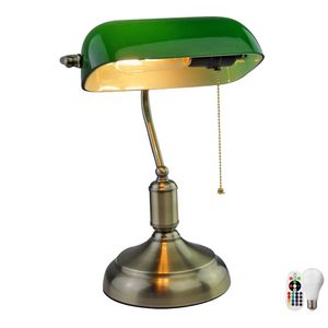 Antike RGB LED Schreibtischlampe mit grünem Glasschirm