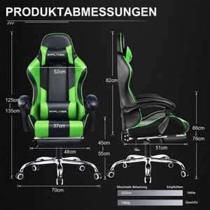 GTPLAYER Gaming Stuhl mit Fußstütze und Massage-Lendenkissen Bürostuhl Zocker Stuhl Ergonomischer Gamer Stuhl mit Verbindungsarmlehnen bis 150kg belastbar Grün
