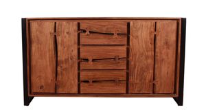 SIT Möbel Sideboard | 2 Türen, 3 Schubladen | Akazie natur | Gestell Metall schwarz | B 200 x T 40 x H 80 cm | 11813-01 | Serie NATURAL EDGE