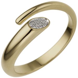 Gr. 60 Damen Ring offen 585 Gold Gelbgold 10 Diamanten Brillanten