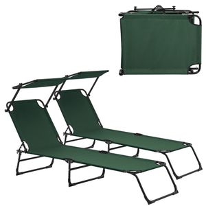 [casa.pro] Sonnenliege [2er Set] klappbar 190cm dunkelgrün mit Dach Relaxliege Stahl