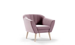 GUTTO Sessel LINE Velour Samt Fernsehsessel Relaxsessel Rosa Skandinavischer Polstersessel Holzbeine Samt hohe Füẞe Steppung