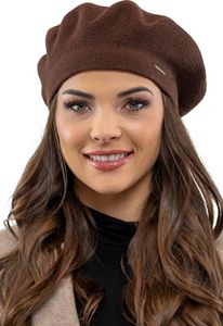 Vivisence Elegante Damen Baskenmütze - Warme und Gemütliche Mütze Damen Stilvolle Wintermütze für Frauen - Strickmützen herbst Barett - Braun