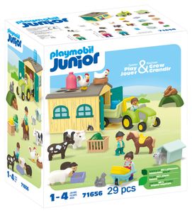 PLAYMOBIL Junior 71656 JUNIOR: Bauernhof-Abenteuer mit Traktor, Anhänger und tierischen Freunden