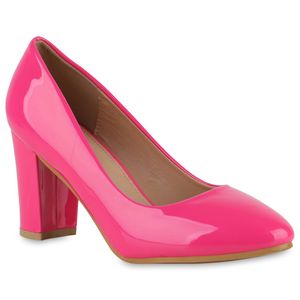 VAN HILL Damen Klassische Pumps Blockabsatz Elegante Abend-Schuhe 837834, Farbe: Neon Pink, Größe: 38
