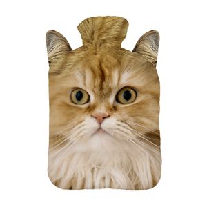 Wärmflasche mit Pullover Bezug 2 Liter Bettflasche mit schönen Fleece-Druck Bezug Gummi Wärmflasche mit Deckel Weiß Katze mit Ohren [092]
