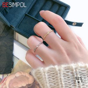 Echte 925 Sterling Silber dünne Wellenringe minimalistische kleine verstellbare offene Ring für Frauen Hochzeit edlen Schmuck