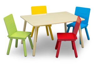 Delta Children Sitzgruppe | Tisch mit 4 Stühlen aus Holz, langlebig in fröhlichen Grundfarben, Kippsicher