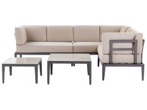 BELIANI Lounge Set Grau u. Beige Aluminium mit Auflagen zwei Tische für 6 Personen Garten Terrasse Balkon