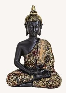 Tolle Buddha-Figur sitzend, Hände im Schoß haltend, 15 cm Höhe in schwarz gold und rot, Deko-Artikel für Wohnung & Haus, Buddha-Skulptur, Wohnaccessoire ideal als Geschenk oder Zuhause