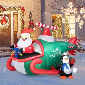 GOPLUS 190 cm Langer aufblasbarer Hubschrauber mit LEDs mit Pinguinen & Weihnachtsmann, beleuchtet Dekoration GOPLUS 190 cm Langer aufblasbarer Hubschrauber mit LEDs mit Pinguinen & Weihnachtsmann, beleuchtet Dekoration