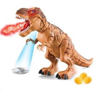 Großer Dinosaurier-LED-Roboter, elektronisches T-Rex-Spielzeug, simuliertes Flammenspray, Feuer-Atmung, Wassernebel-Spray, Eier legen, leuchtende Augen, brüllendes Geräusch, realistischer Tyrannosaurus