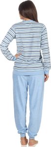 Eleganter Damen Frottee Pyjama Schlafanzug mit Bündchen in Streifenoptik  - 291 201 13 572 ; hellblau , 44