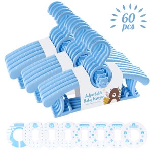 Homewit 60-teilig ausziehbare Kinderkleiderbügel, 29 cm bis 37 cm ausziehbare Babykleiderbügel mit Stapelbaren Bärchen-Haken, 100% aus neues Kunststoff Ideal für Baby und Kind, Blau