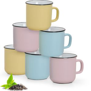 Kaffeebecher 6er Set Emaille-Optik einfarbig Pastellfarben