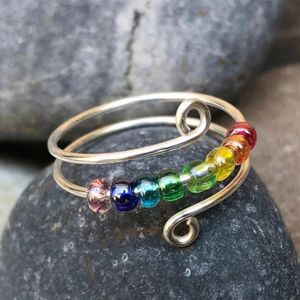 To My Daughter - Drive Away Your Anxiety Regenbogen Perlen Fidget Ring Verstellbare Öffnung Bunte Perlen stapel Ringe