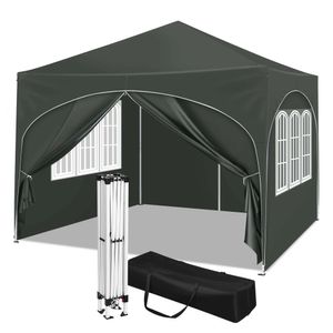 BukkitBow – Partyzelt mit Seitenwänden und runder Kante – faltbares Zelt – wasserdicht und wetterfest – Gartenpavillon – 300 x 300 cm – Grau