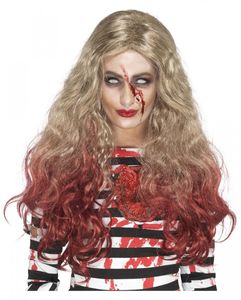 Blutige Zombie Perücke mit roten Spitzen für dein Untoten Kostüm an Halloween