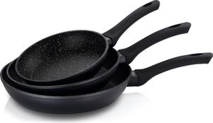 Linnuo® 3tlg Pfannenset Induktion Pfanne Bratpfanne Set - ILAG® Antihaft beschichtet - Marmor Optik - aus Geschmiedetem Alu - 28 cm, 24 cm, 20 cm - schwarz