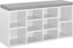[en.casa] Regál na topánky a lavica s 10 policami 103x30x48cm Skriňa na topánky Regál na topánky Komoda biela sivá