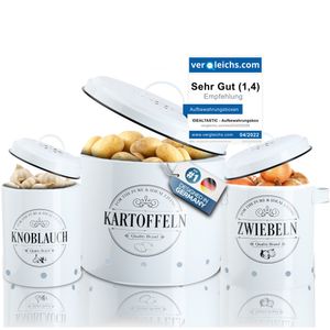 IDEALTASTIC® Premium Kartoffel Aufbewahrungsbox [3 Stück] I Vielseitiges Kartoffeltopf Set mit 360° BelüftungssystemI Für Knoblauch & Zwiebeln