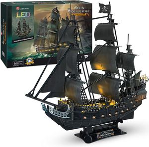 3D Puzzle LED 68 cm Black Pearl - Queen Anne's Revenge Großes Modellschiff, Geburtstagsgeschenk für Erwachsene, 340 Stück (1/95︱LED Queen Anne's Revenge)