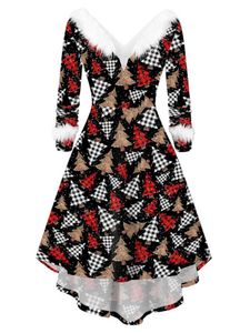 Damen Weihnachten Kleid Midi Kleider Print Langarmkleid Arty Kostüm Abendkleider Stil h,Größe S