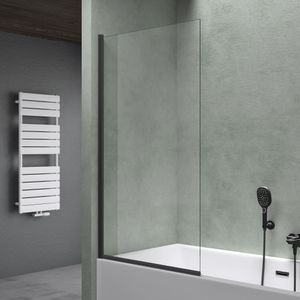 Mai & Mai® Duschwand für Badewanne 6mm Sicherheitsglas mit NANO-Versiegelung Duschabtrennung Badewannen-Aufsatz 80x140cm Duschwand Schwarz Cortona201K