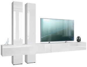 Vladon Wohnwand Moja, Made in Germany, - Weiß matt & Weiß/Weiß Hochglanz - Moderne Anbauwand für Ihr Wohnzimmer (BxHxT) 330 x 204 x 39 cm