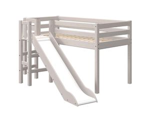 Flexa Classic Halbhohes Kinderbett mit Rutsche 90x190/200 cm Grau, Matratze:Latex-Matratze, Bezug:Baumwolle, Liegefläche:90 x 200 cm