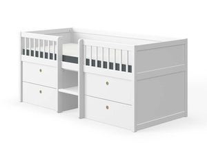 Freja Halbhohes Kinderbett 90x200 cm Weiß, Matratze:Schaumstoff-Matratze, Bezug:Eukalyptus